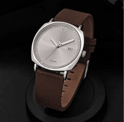 Inspire Essentials Tomi Mens Minimalist Leather Watch brown Silver