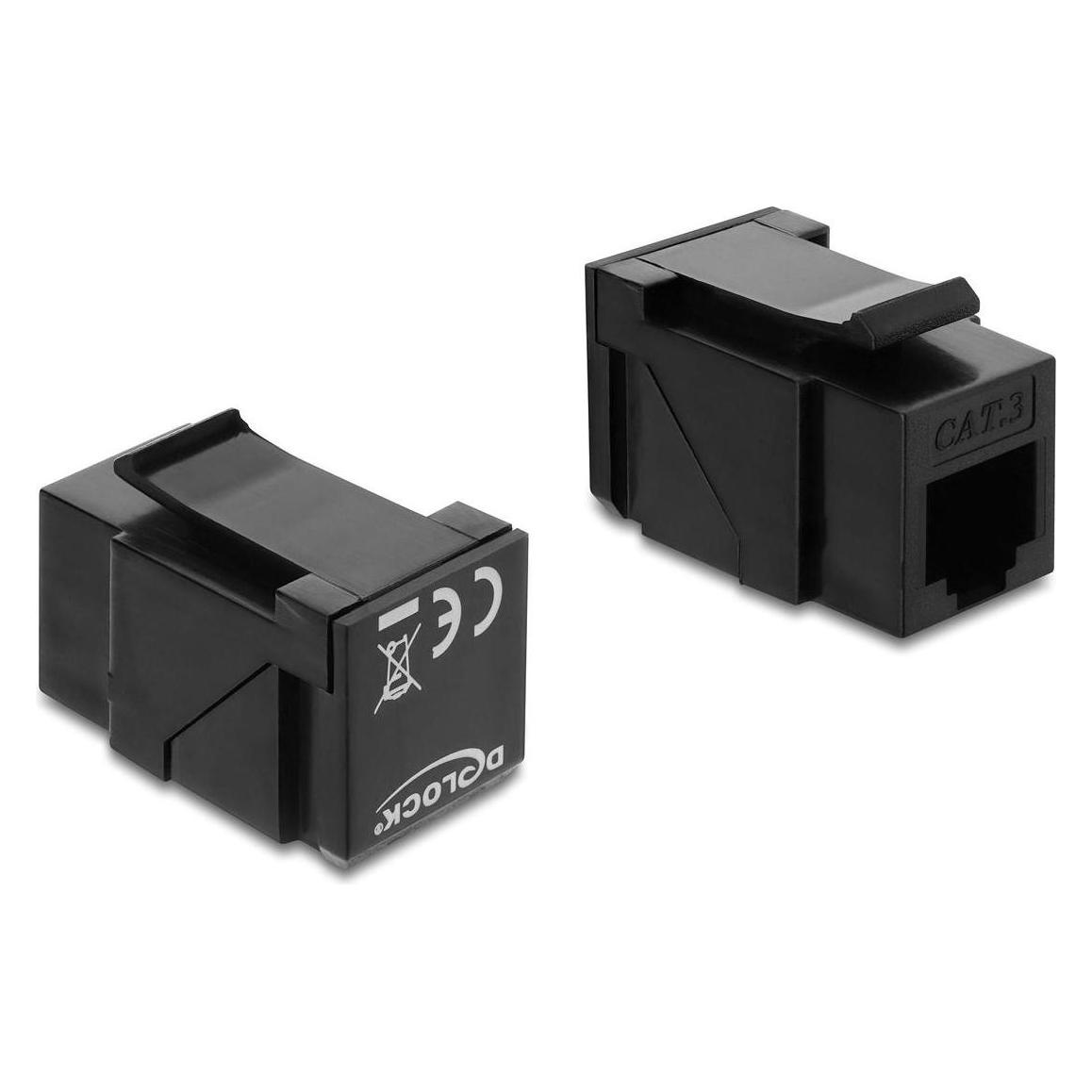 Delock Keystone Modul Kupplung RJ14 Buchse zu RJ14 Buchse 90° gewinkelt Cat.3 Kunststoff schwarz (Keystone Modul, Netzwerk Kupplung) (91379)