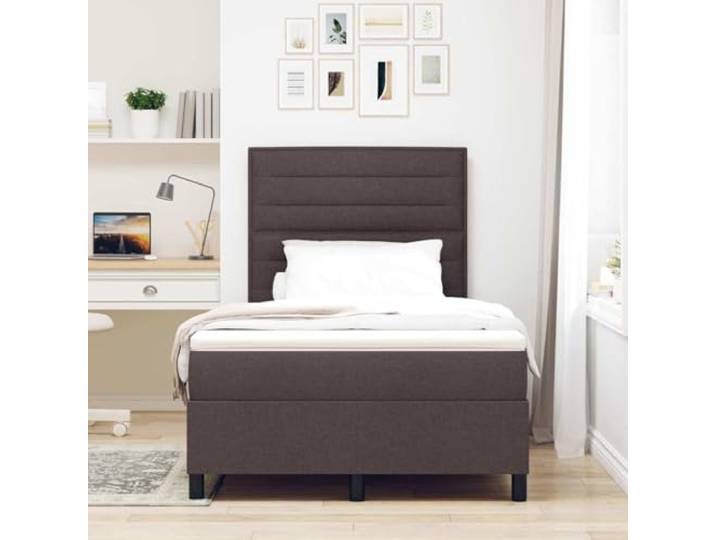 KTHLBRH Boxspringbett mit Matratze Dunkelbraun 120 x 200 cm Stoff Technisches Holz und Kiefer massiv, mittelhart, atmungsaktiv, minimalistisches Design