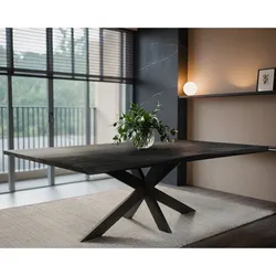 BlackWood »Table4YOU Austin Black Edition« Wildeiche Massivholztisch Baumkante / Wildeiche schwarz / 4 cm / 260x100 cm