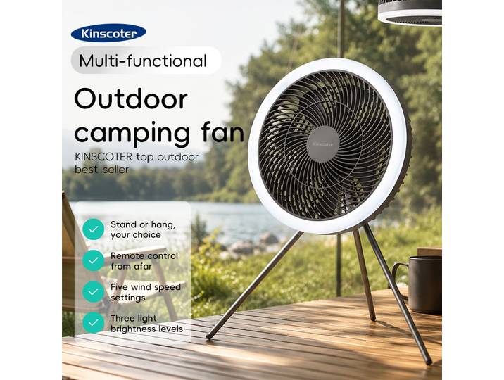 Ventilateur de camping extérieur grande taille 10000 mAh, rechargeable, pour tente, plafond, portable, de bureau, avec télécommande et lumière LED