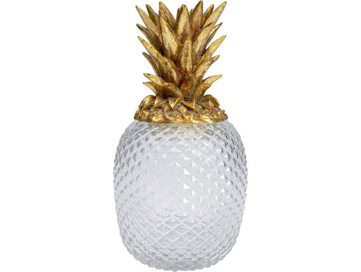 Boîte ananas en verre et polyrésine dorée