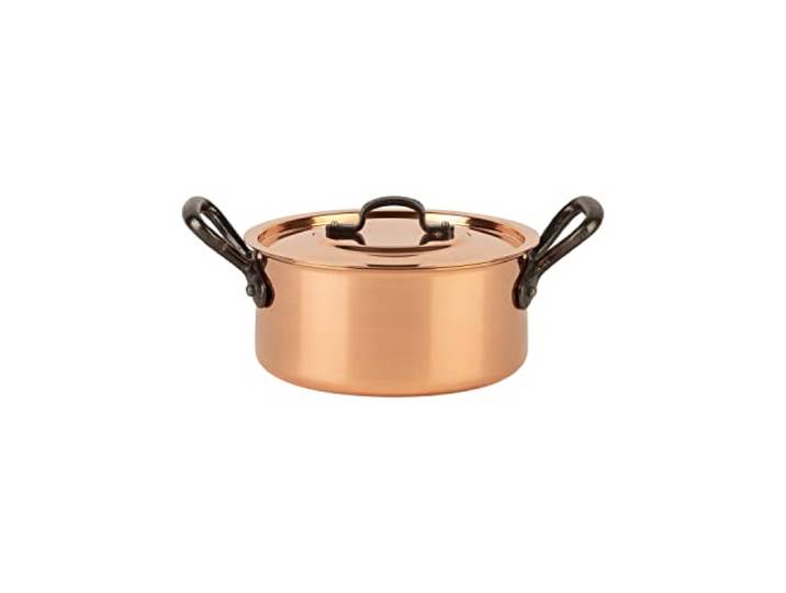 Cuisine Romefort Kupfertopf verzinnt mit Gusseisengriff und Deckel Ø 16 cm traditioneller Schmortopf aus massivem Kupfer Bratentopf aus Frankreich ideal für Suppen und Eintöpfe (16 cm)