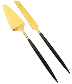 Classic Touch Set of 2 Shiny Gold Cake-Servers with Neat Black Handles