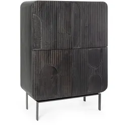 Highboard Orissa aus Mangoholz, modernes Design, Schwarz, mit 4 Türen und Magnetverschluss