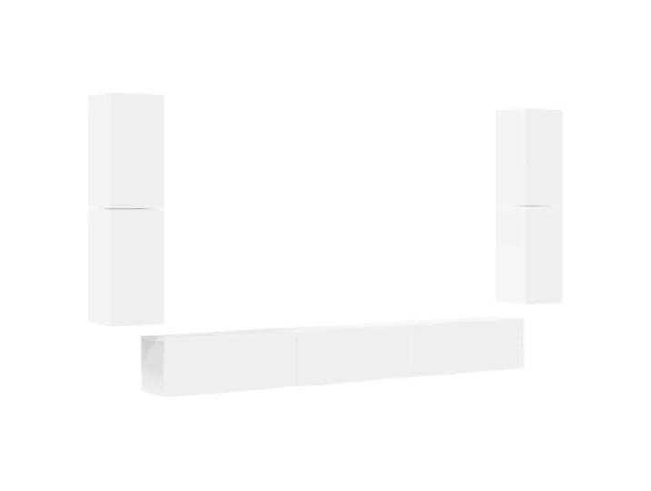Makastle 7-TLG. TV-Schrank-Set Weiß Holzwerkstoff Wandmontage