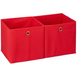 Relaxdays Aufbewahrungsbox Stoff 2er Set, quadratisch, Aufbewahrung für Regal, Stoffbox in Würfelform 30x30x30 cm, rot