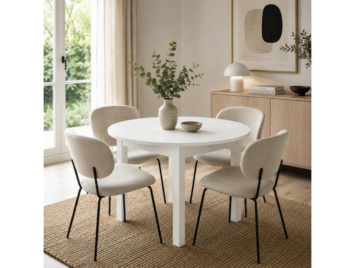 Table ronde extensible 4/6 places, esprit bistrot ALVA - Blanc