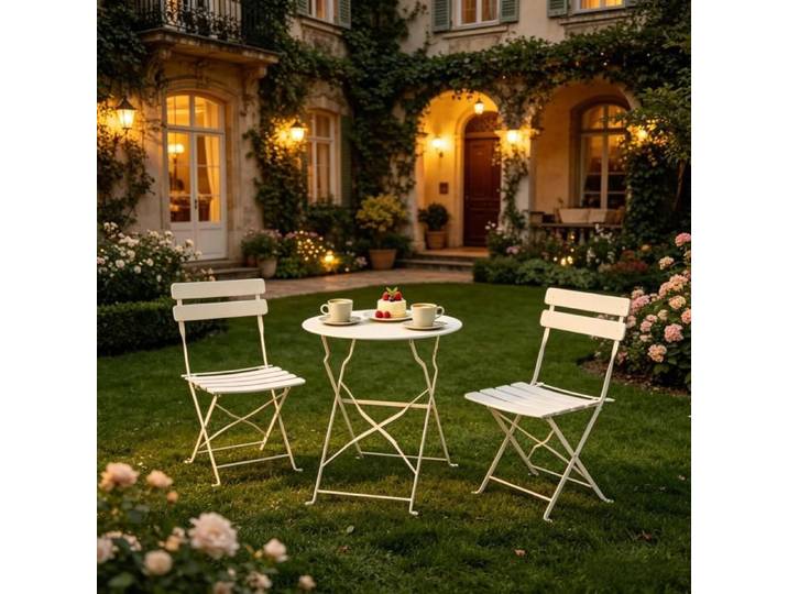 Terrasse Portable Set de chaises Salle à manger Patio Salle à table et chaises extérieures 2Pcs Chaises) Crème