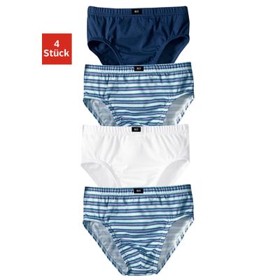 Slip H.I.S, Jungen, Gr. 116, 4 Stk., blau (marine, weiß, marine, gestreift), Jersey, Obermaterial: 100% Baumwolle, gestreift, unifarben, körpernah, Unterhosen Slip, unifarben und gestreift, mit Markenlabel, Baumwollmischung