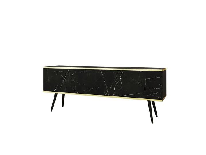 MOEBLO TV-Board DAYN NEW (Lowboard Fernsehtisch TV Bank TV Tisch Fernseher Tisch TV Möbel, goldene/schwarze Metallbeine), 135/175x30x32