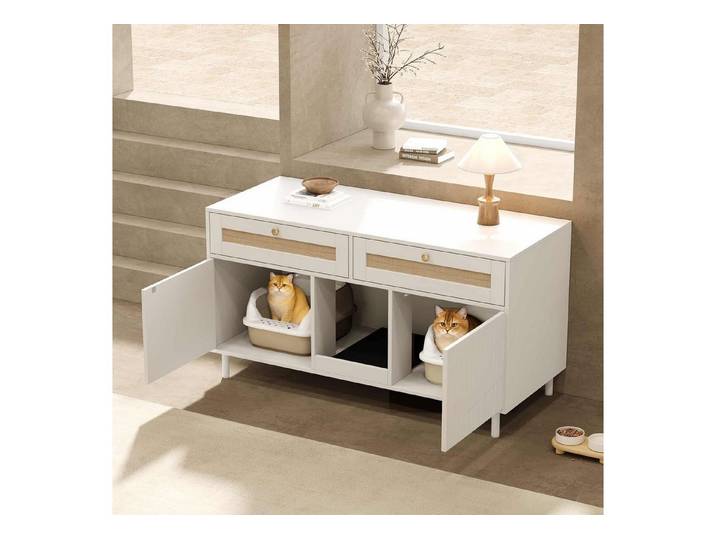 ANYSUN Mehrzweckschrank Katzentoilettenschrank Katzenstreuschrank, mit Doppeltür (Katzenmöbel Set, Katzenmöbel) Streufangmatte und Schublade, modernes Haustier Sideboard