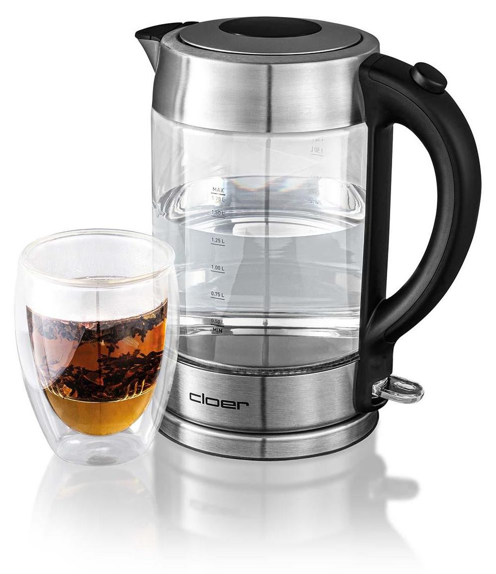 Cloer Glazen waterkoker 4429, zilver/helder/zwart