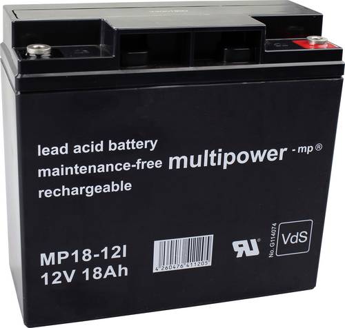 Multipower MP18-12I 117380 Bleiakku 12V 18Ah Blei-Vlies (AGM) (B x H x T) 181 x 167 x 76mm M5-Schraubanschluss Wartungsfrei