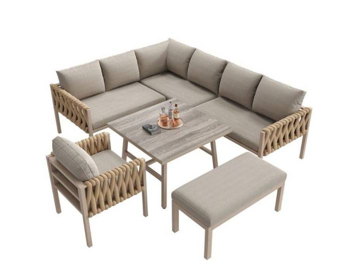 Salon bas de jardin tout-en-un mobilier complet résistant UV entretien minimal avec un chiffon humide SALON BAS DE JARDIN