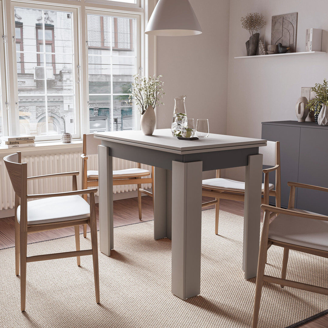 17 Stories Compact Extendable Dining Table, 90 × 60cm, Extends to 120cm Grey