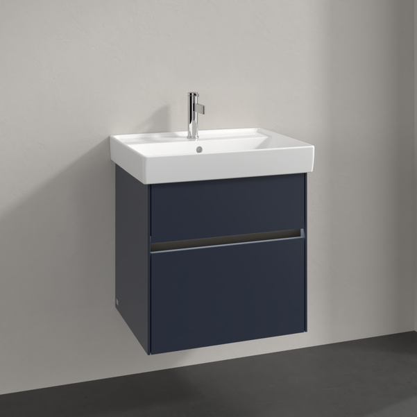Villeroy und Boch Collaro Waschtischunterschrank C008B0VQ 55,4x54,6x44,4cm, Waschbecken mittig, LED-Beleuchtung, marine blue