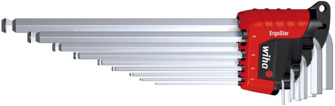 Wiha Set de clés mâles ErgoStar (43851), clés hexagonales à tête sphérique MagicRing®, 9 pcs chromé mat (43851)