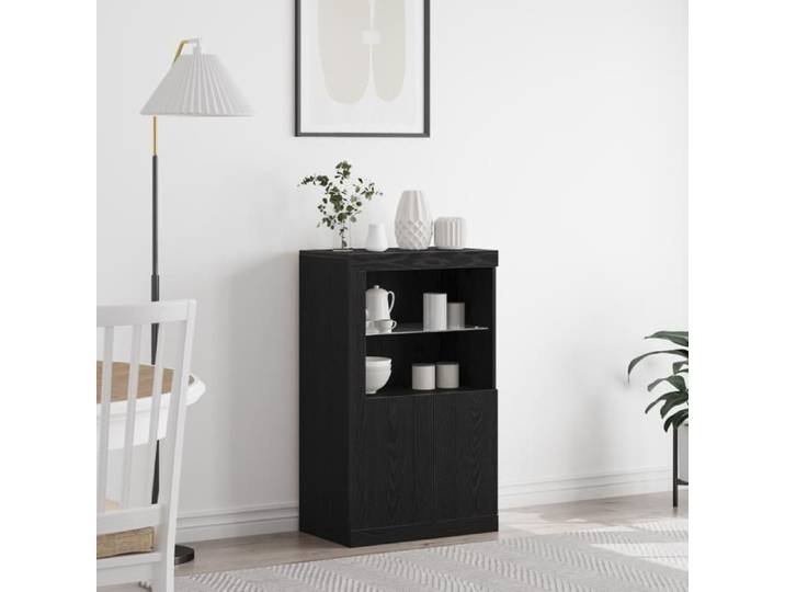 Buffet avec lumières LED Chêne noir 60 5x37x100 cm