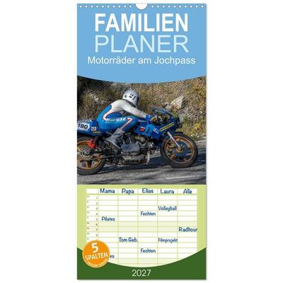 Familienplaner 2027 - Motorräder am Jochpass mit 5 Spalten (Wandkalender, 21 x 45 cm) CALVENDO