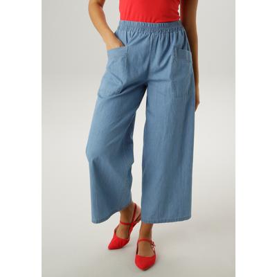 Schlupfjeans ANISTON SELECTED, Damen, Gr. 38, N-Gr, blau (bleached), Web, Obermaterial: 100% Baumwolle, unifarben, lässig geschnitten 7/8-Länge, Jeans Schlupfjeans, weiter Oberschenkel und der weiter Beinverlauf