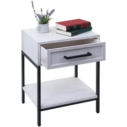 Nachttisch MCW-N91, Kommode Beistelltisch Nachtschrank Schrank, Schublade Shabby-Look Paulownia Holz 59x43x36cm ~ weiß