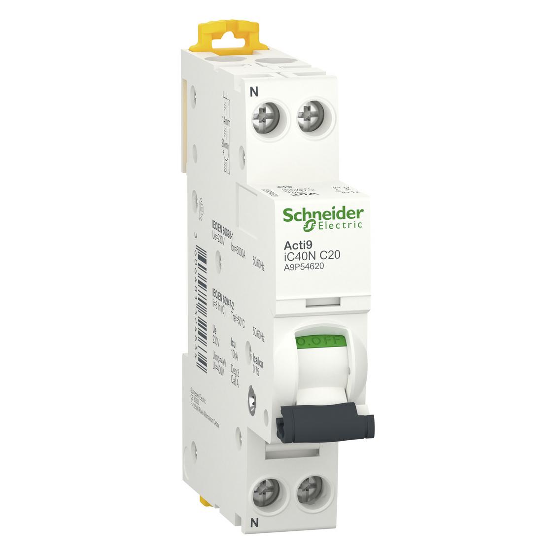 Schneider Electric Acti9 iC40N-Leitungsschutzschalter-1P+N- A9P54620 (A9P54620)