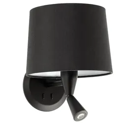 Faro Wandleuchte CONGA E27, IP20, mit Leser 3W, 3000K, 280lm, schwarz FAR-64309-03