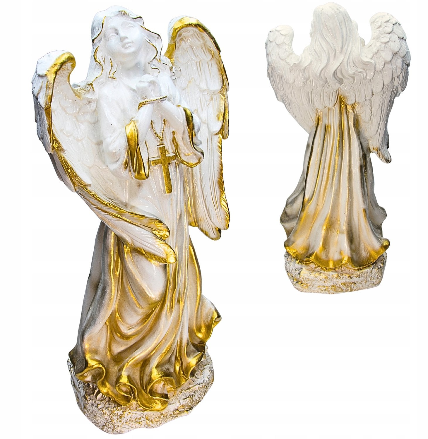 Grote Engel Grafdecoratie Wit-Goud 50 cm - Weerbestendig