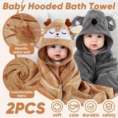 On Spot Shop Soft Baby Towel With Hood, 2PCS Set For Newborns, Toddlers, And Kids, Hooded Baby Towels brown And Grey one Size