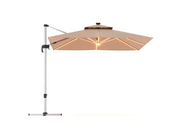 Sonnenschirm Ampelschirm SOLARIS mit LED 300 cm braun