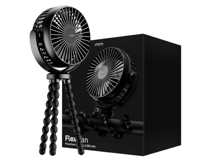 MikaMax Flex Fan Draagbare mini-ventilator met geïntegreerde powerbank, ventilator in octopusvorm, zwart