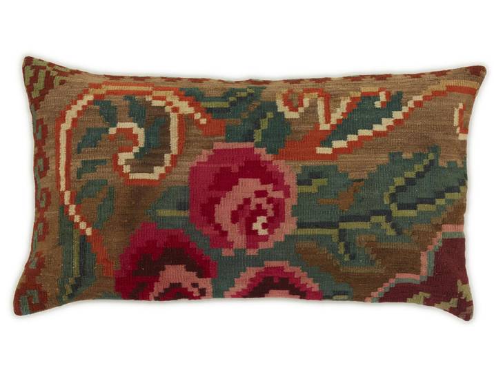 Kelim Rosen Kissen Teppich 51x89 Handgewebt Orientteppich Wolle