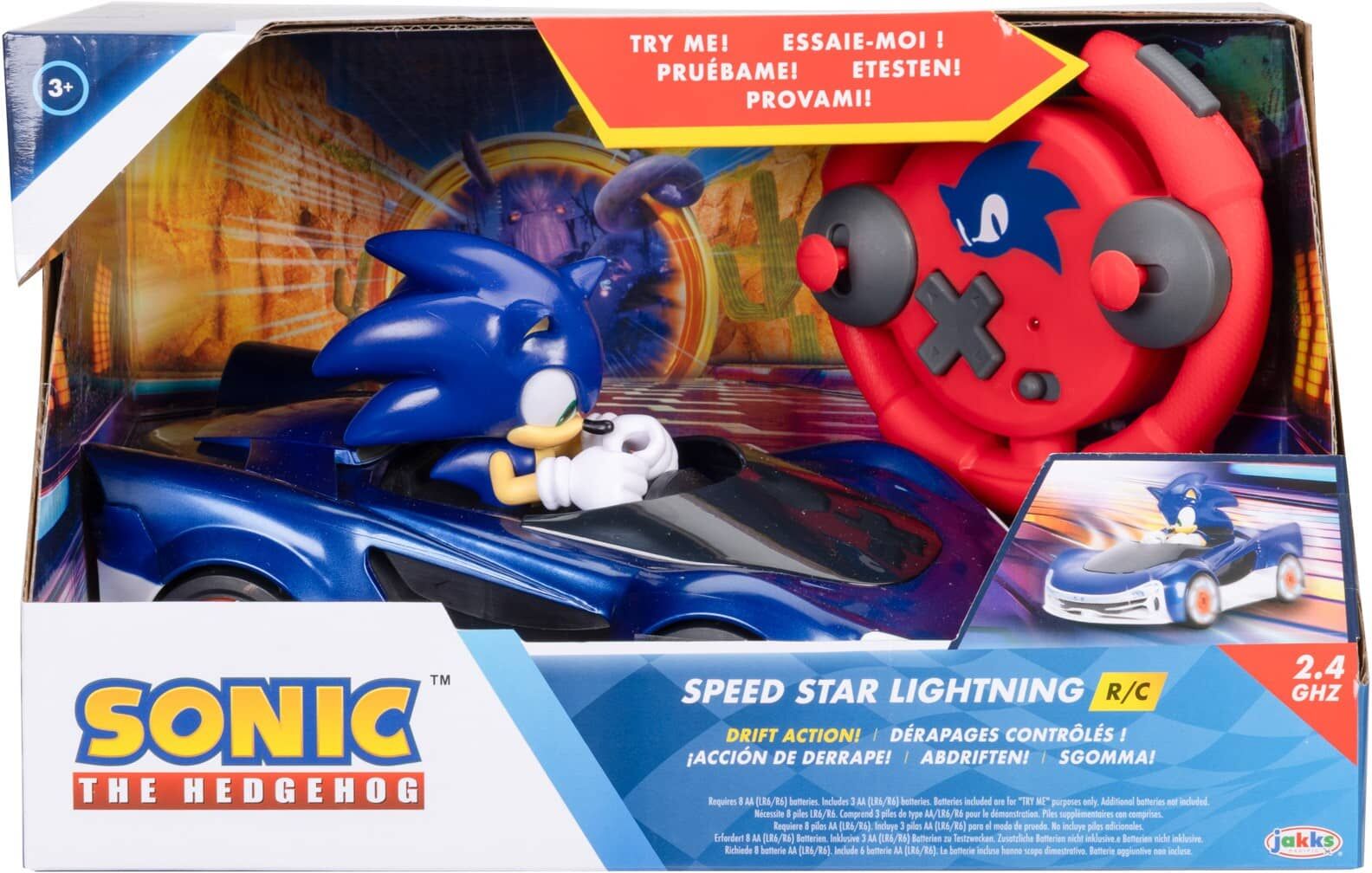JAKKS Pacific Sonic the Hedgehog Speed Star Lightning Drifting R/C Car - Officially Licensed Remote-Control Vehicle - Ages 6 and Up - Blue