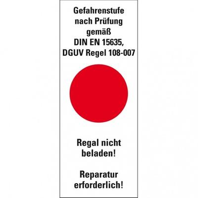 Dreifke® Hinweisetikett Gefahrenstufe rot, Regal nicht beladen!Folie, 40x100mm, 5/Bogen