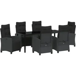 vidaXL 7-teiliges Garten-Esszimmer-Set, schwarz, aus Poly-Rattan.