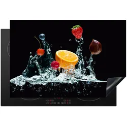 HERDABDECKPLATTE Wasser - Obst - Orange - Erdbeere - Kirsche - Schwarz Glaskeramikkochfeldabdeckung 78x52 cm