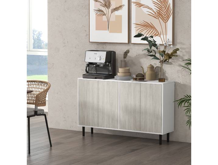 HOMCOM Buffet Cuisine 2 Placards Étagères Réglables Blanc/Bois Gris