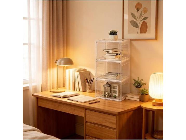 Boîte à Chaussures Transparente Empilable avec Ouverture Frontale - ELVMI - en PP et ABS Lot de 3 27 × 34 × 57 cm