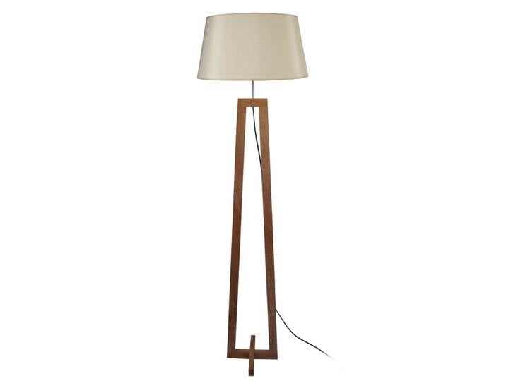 Lampadaire bois foncé abat-jour tissu crème