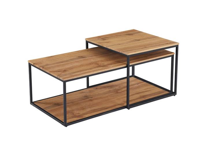 Ti'me Couchtischset, Eiche, Metall, 2-teilig, rechteckig, eckig, 55-50x53-35x50-100 cm, Wohnzimmer, Wohnzimmertische, Couchtische, Couchtische Metall