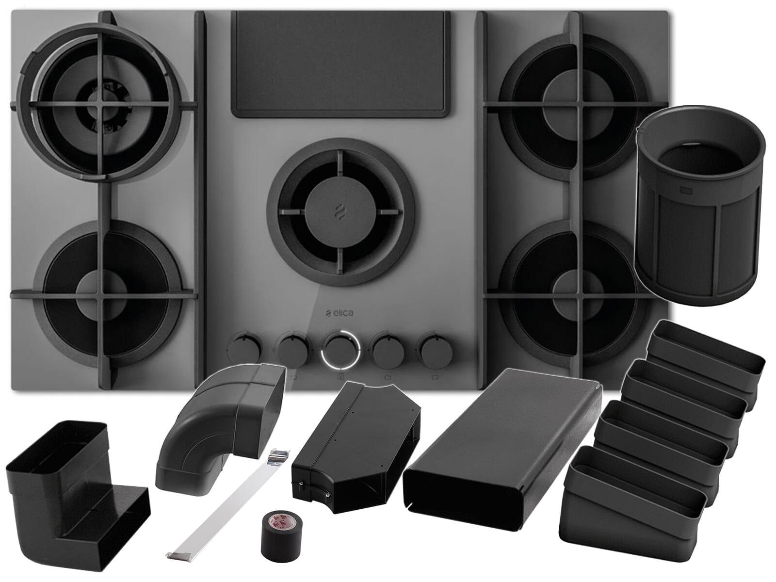 Elica SET NikolaTesla Flame Evo PRF0196343 Kochfeldabzug Gas Grau/Schwarz + Installationsset Umluft KIT0199835