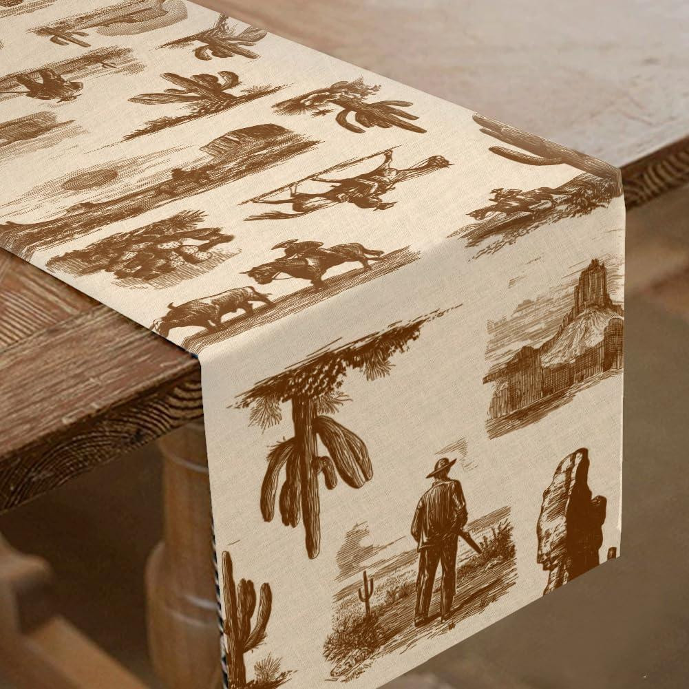 Dripio Tafelonderzetter Western-thema Cactus en Cowboy, 183 x 33 cm