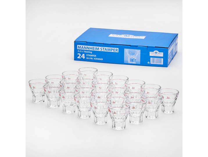 Schnapsglas VAN WELL Stamper Mannheim 2cl Rotring geeicht, 24 Stück , transparent, H:5,5cm Ø:5cm, Glas, Trinkgefäße, Schnapsglas, geeicht, Rotring