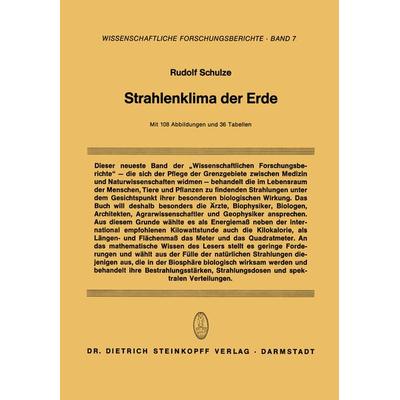 Strahlenklima der Erde, Taschenbuch von Rudolf Schulze, Steinkopff, 978-3-642-72300-1
