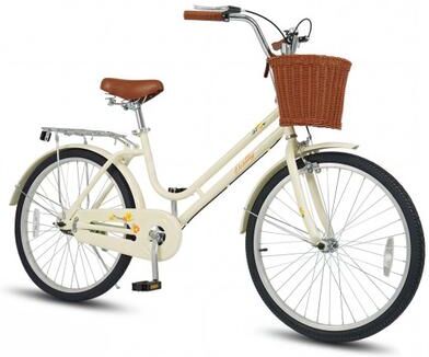 Costway 24 Inch Beach Cruiser Bike for Women with Woven Basket and Rear Rack - Beige