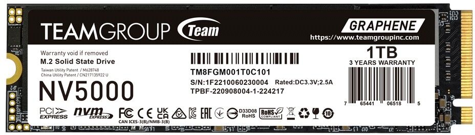 Team Group NV5000 1TB M.2 2280 NVMe PCIe 4.0 Internal SSD