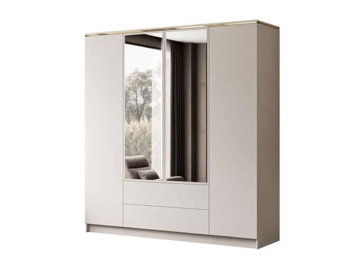 Lookway Kleiderschrank Aurora 4D2S Kaschmir mit Schubladen, goldene Zierleiste, optional mit Spiegel, mit Spiegel