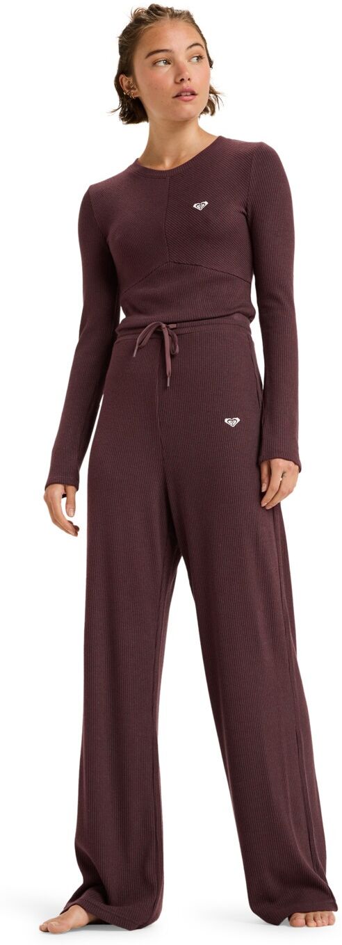 Sporthose ROXY "Rise & Vibe New Rib Wide Leg", Damen, Gr. M, Normalgrössen, huckleberry, Obermaterial: 51% Viskose, 29% Polyester, 16% Nylon, 4% Elasthan., Hosen Sporthose huckleberry M, Normalgrössen