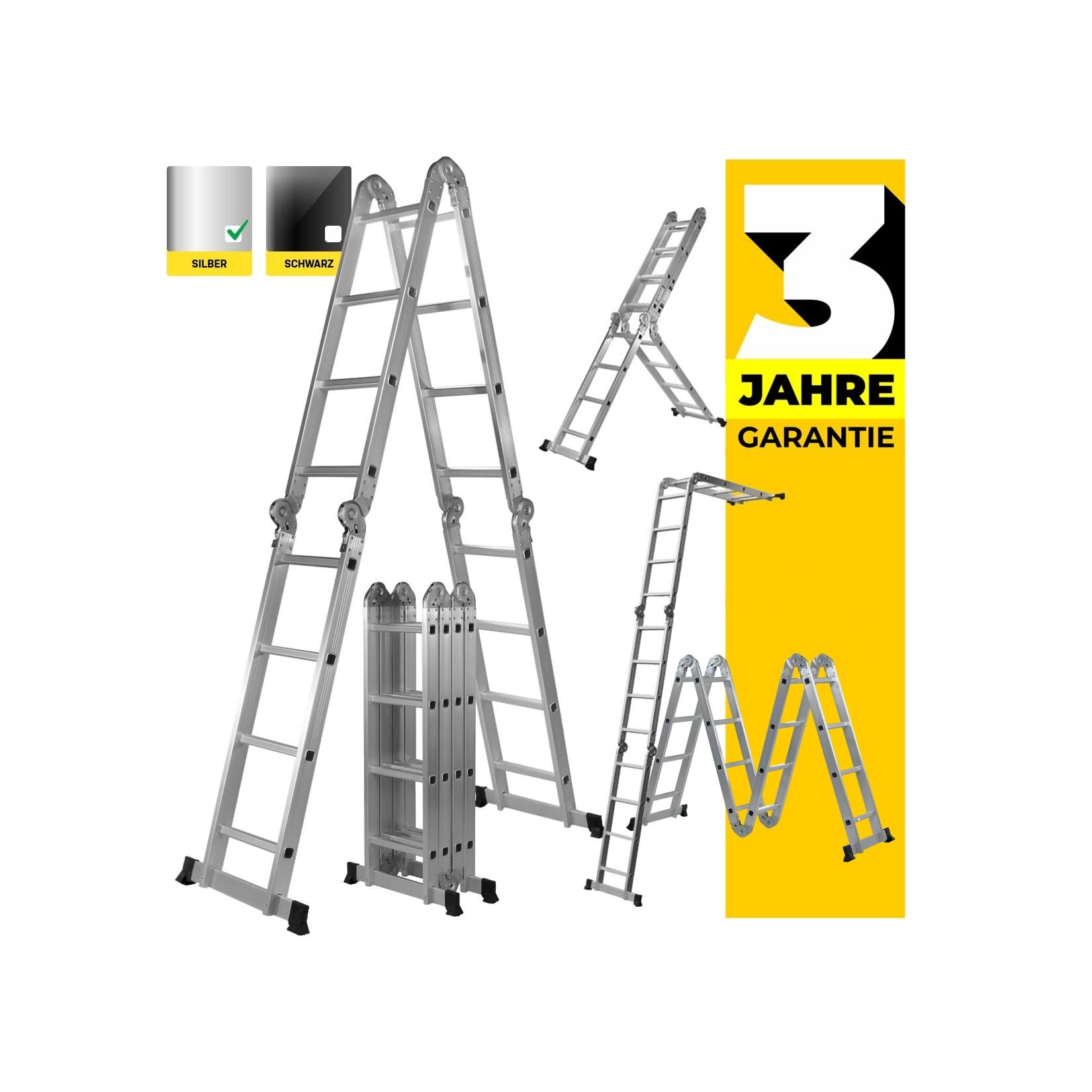 Craftfull Mehrzweckleiter CF-104A, 6in1, Gelenkleiter aus Aluminium, 3,5 -5,8 m, Anti-Rutsch-Profil (4.7 Meter 4x4 Sprossen)